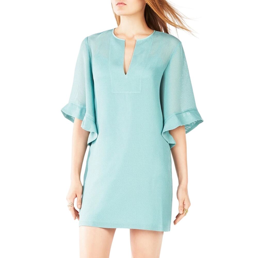 BCBGMAXAZRIA Tati Light Aqua Ruffle Dress Size S